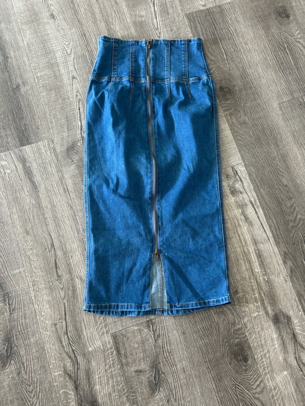 SHEIN High-Waist Denim Midi Skirt with Front Zip